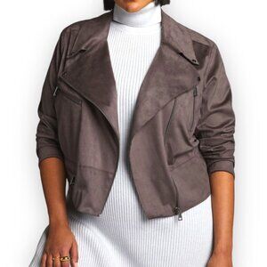 Anthropologie Hutch 3X Faux Suede Moto Jacket Coat Motorcycle Mocha Gray New